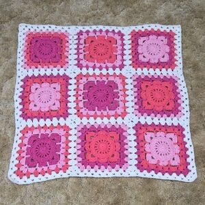 Handmade Pink and White Crochet Blanket